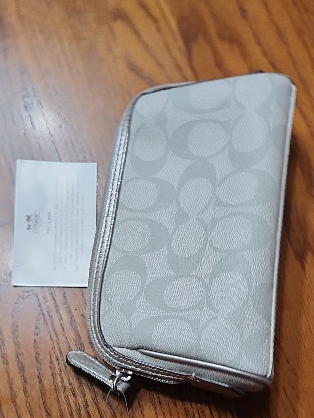 Coach Light Gray Signature Zip Cosmetic Bag with Silver Trim